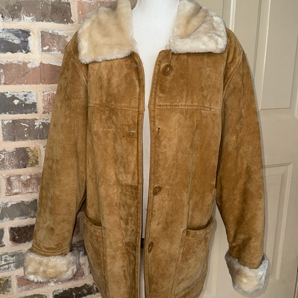 Dennis by Dennis Basso Camel Suede Leather Jacket Faux Shearling Fur Size Large - Picture 1 of 10